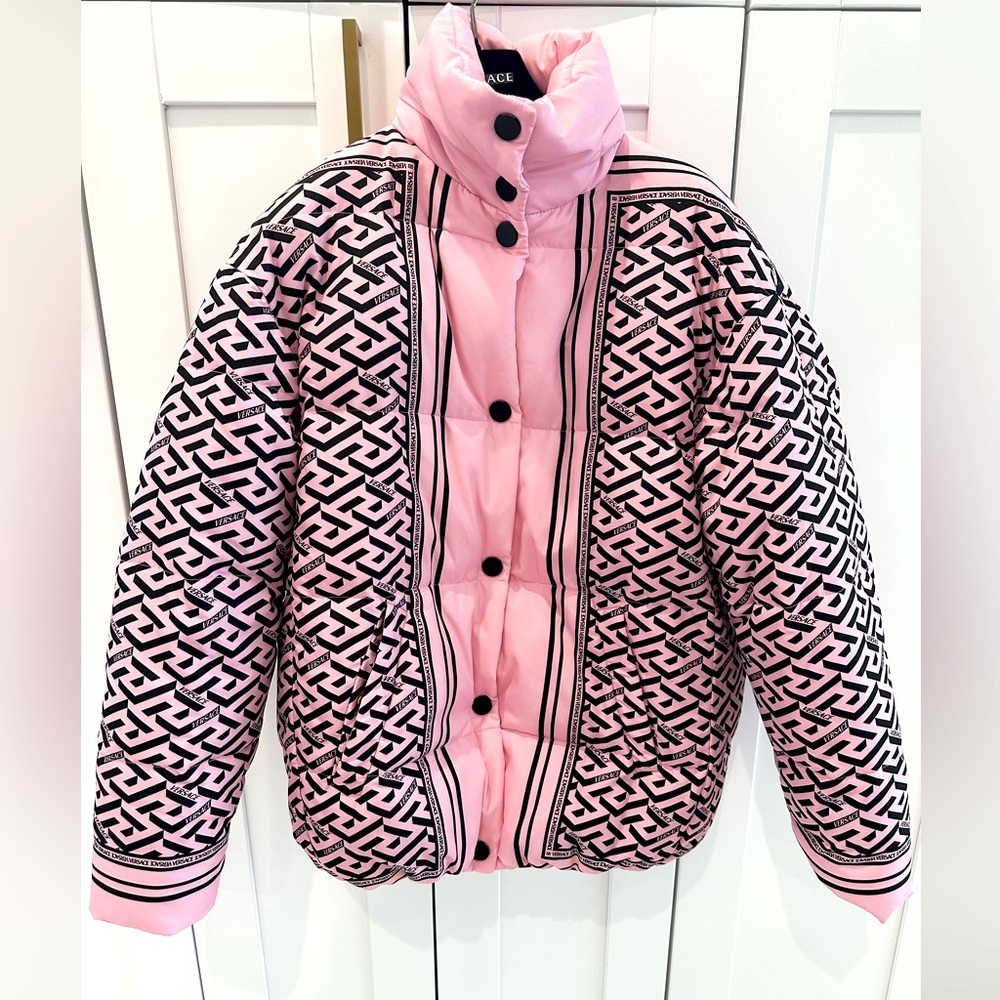 Versace La Greca Logo Print Puffer Jacket